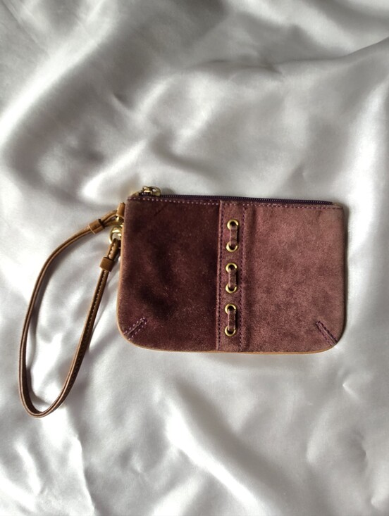 Coach Handbags - Coach Brown Suede Wristlet with Gold Hardware and Tan Strap